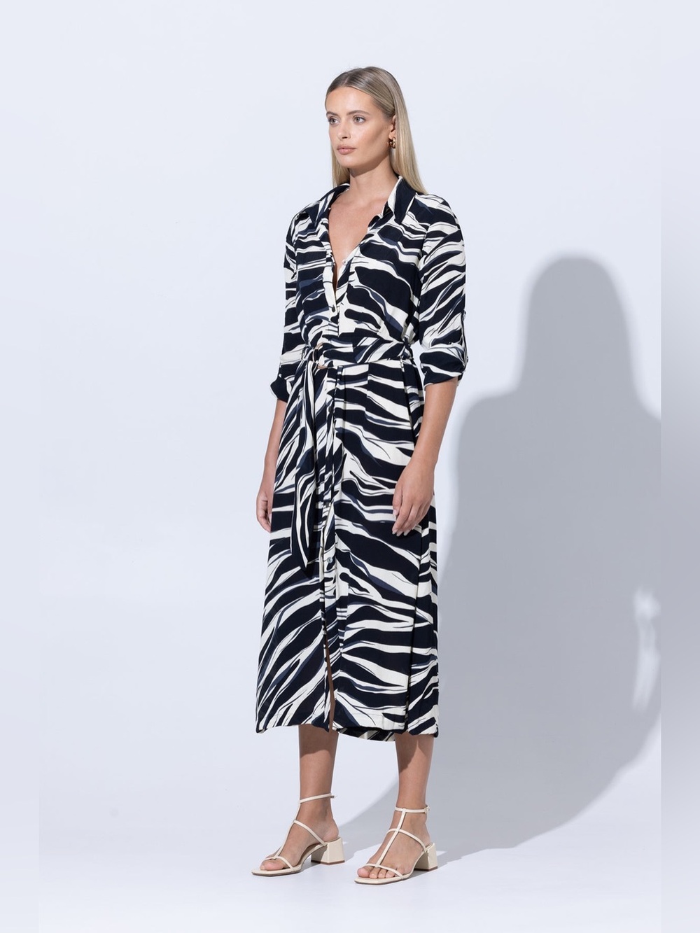 LUSANA Cedar Midi Dress Black Bamboo Zebra Print Size 4